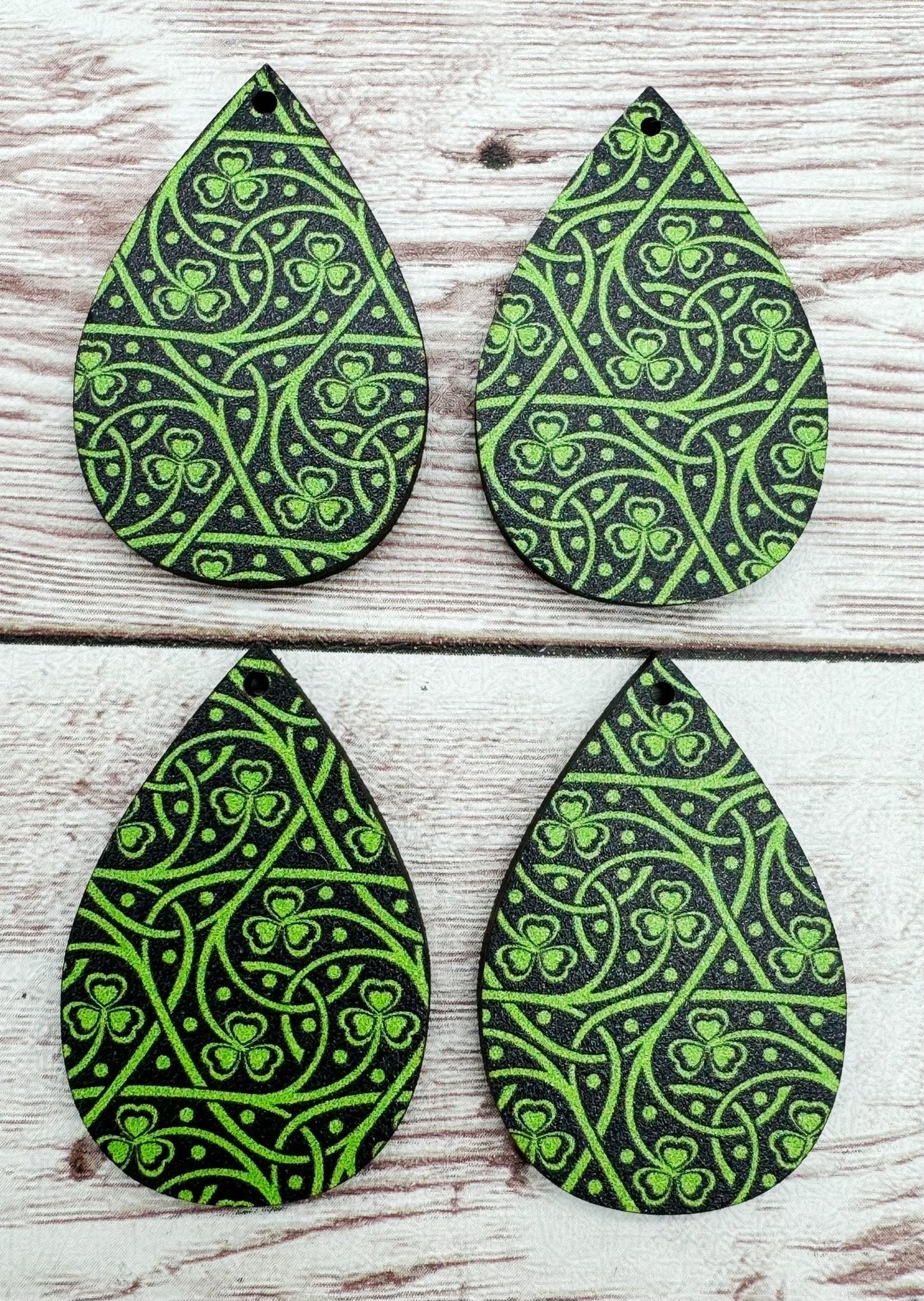 Patterned Wood Shamrock Celtic Knot Print St. Patrick’s Day Teardrop Earring Blanks, DIY Jewelry Making