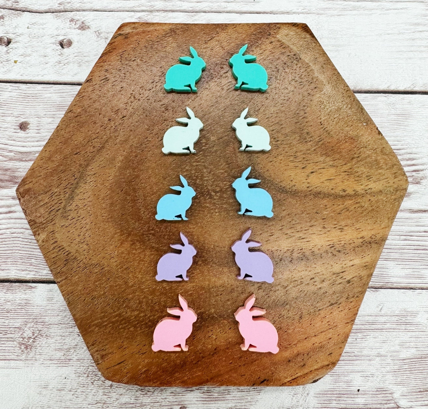 Mixed Pastel Bunny Rabbit Easter Acrylic Stud Earring Blanks Set of 5 Pair DIY Jewelry Making