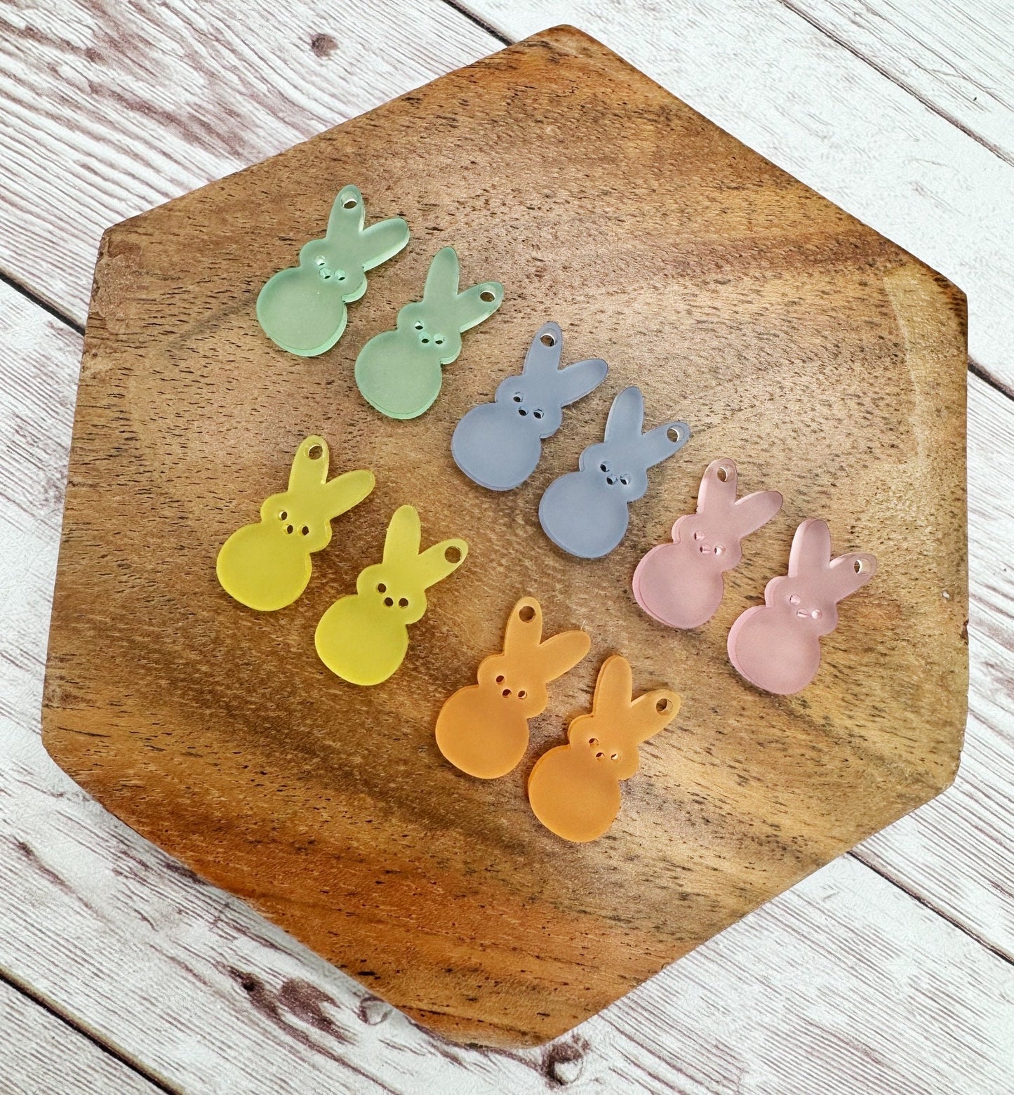 Set of 5 Pair Frosted Acrylic Marshmallow Bunny Dangle Blanks DIY Jewelry Making