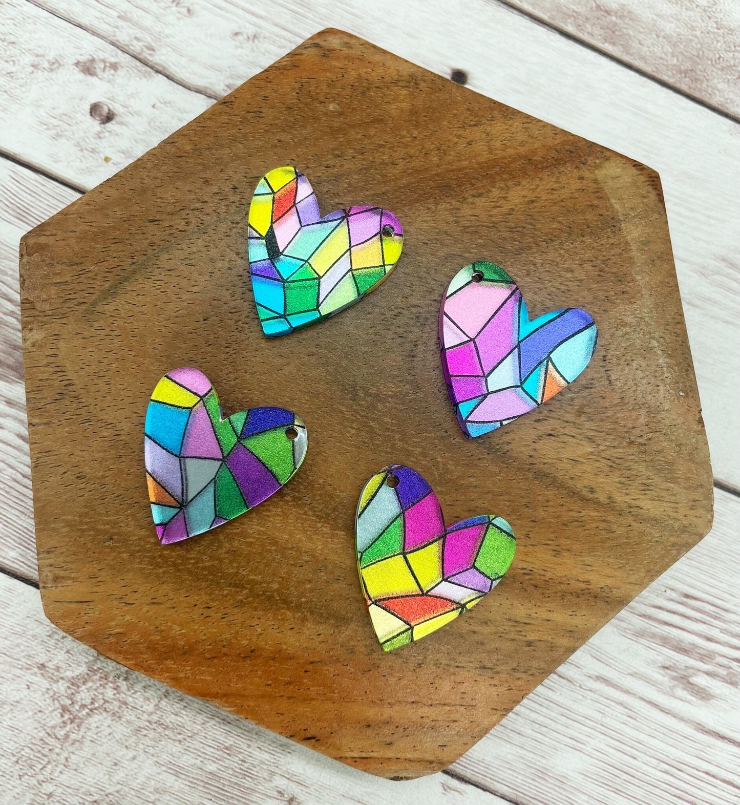 Mirrored Stain Glass Heart Acrylic Dangle Blanks Set of 2 Pair DIY Jewelry Making