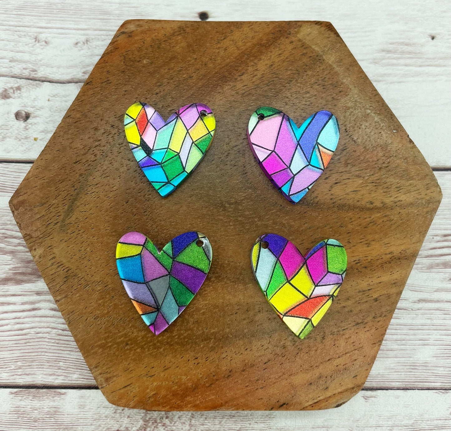Mirrored Stain Glass Heart Acrylic Dangle Blanks Set of 2 Pair DIY Jewelry Making
