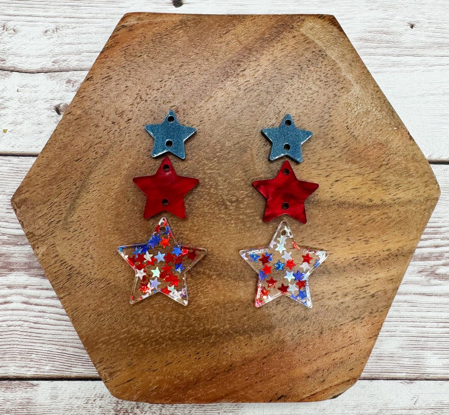 Red White Blue Glitter Star Trio 4th of July Acrylic Set Earring Blanks, DIY Jewelry Making
