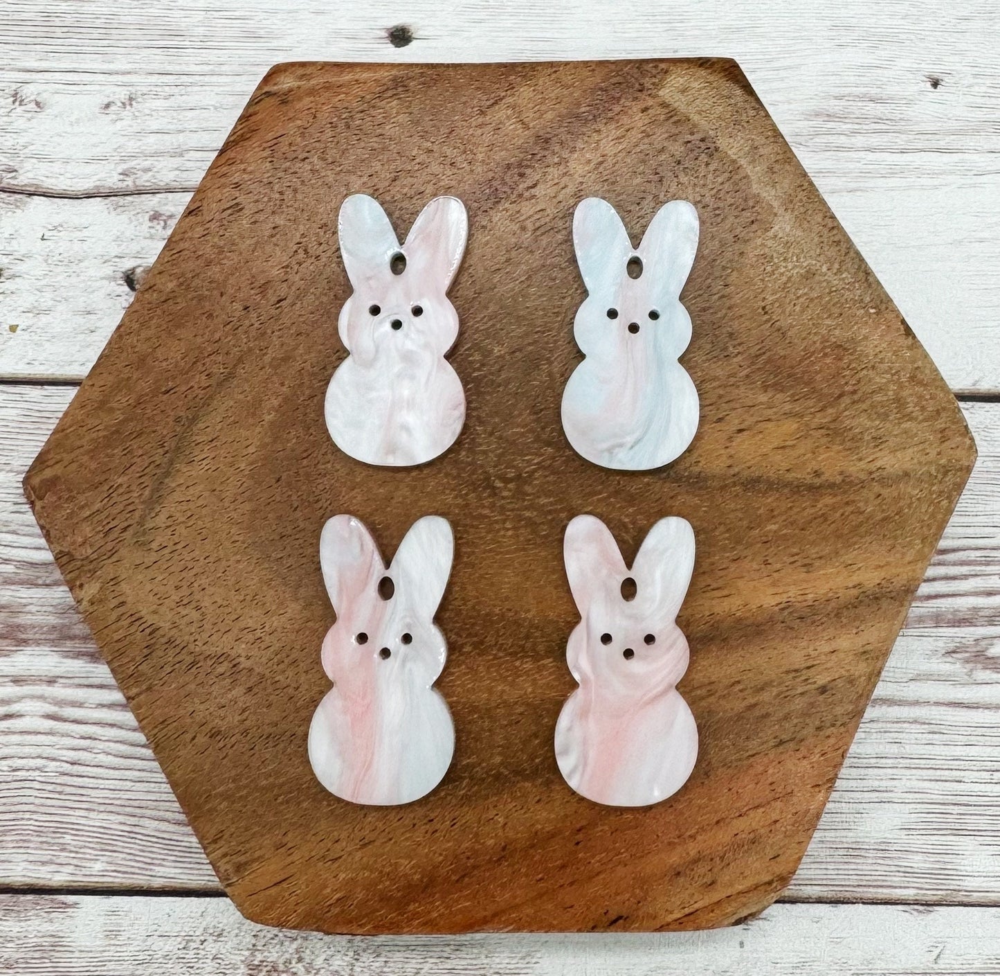 Pink and Blue Swirl Marshmallow Bunny Easter Set of 2 pair, Earring Blanks, DIY Jewelry Making