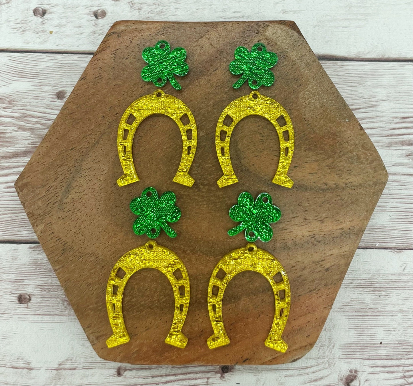 Horseshoe and Shamrock Connector Set St. Patrick’s Day Acrylic Earring Blanks, DIY Jewelry Making
