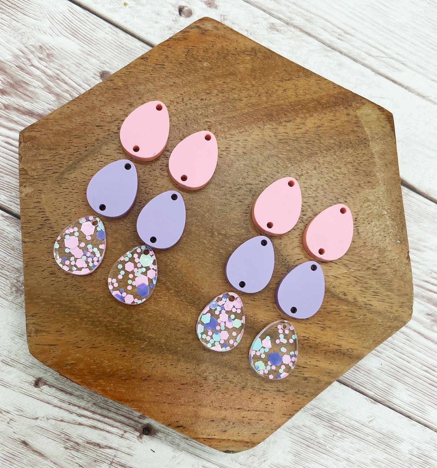 Purple Pink Glitter Egg Trio Set Easter Earring Blanks, DIY Jewelry Making