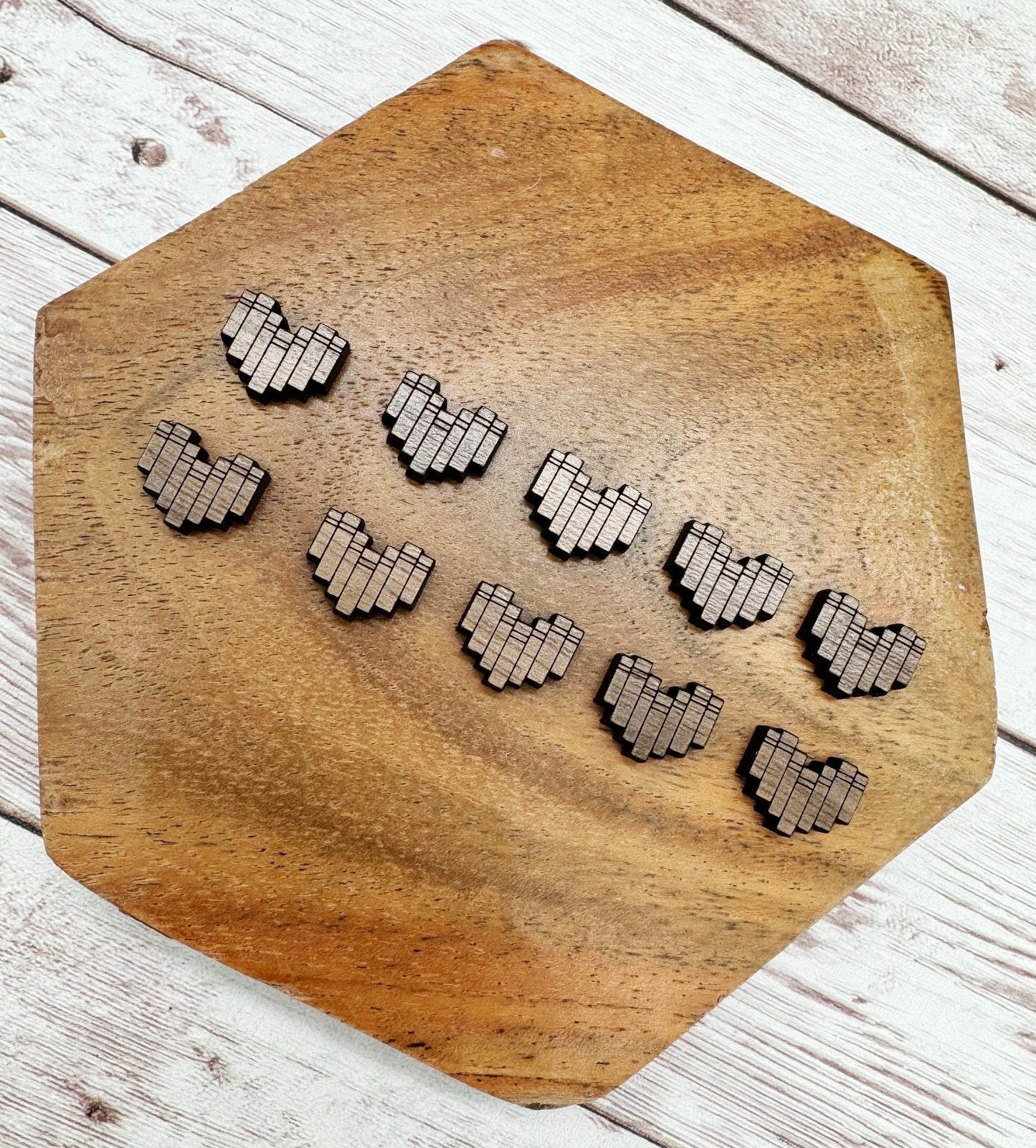 Finished Walnut Heart Book Reading Library Earring Blanks Set of 5 Pair DIY Jewelry Making