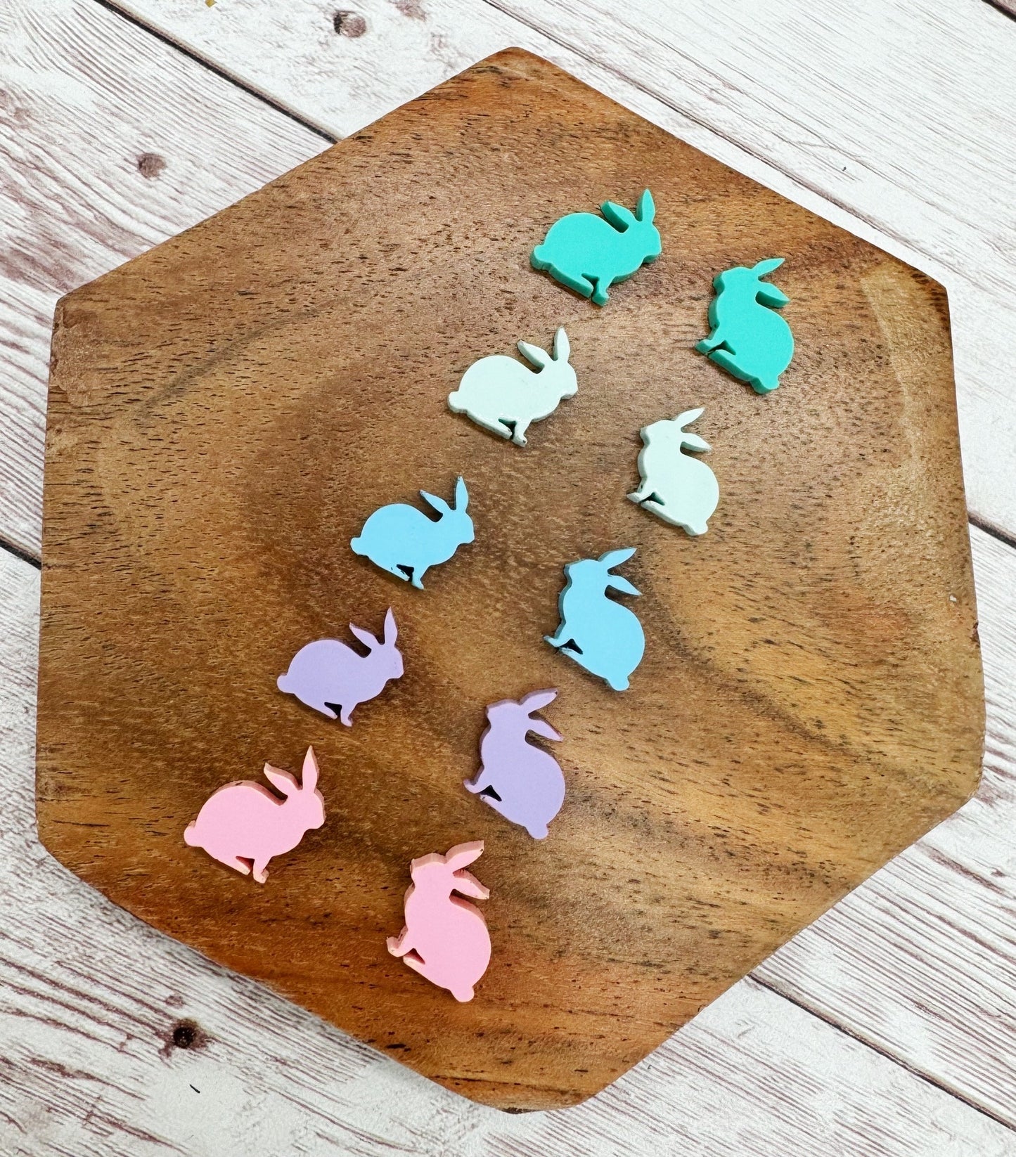 Mixed Pastel Bunny Rabbit Easter Acrylic Stud Earring Blanks Set of 5 Pair DIY Jewelry Making
