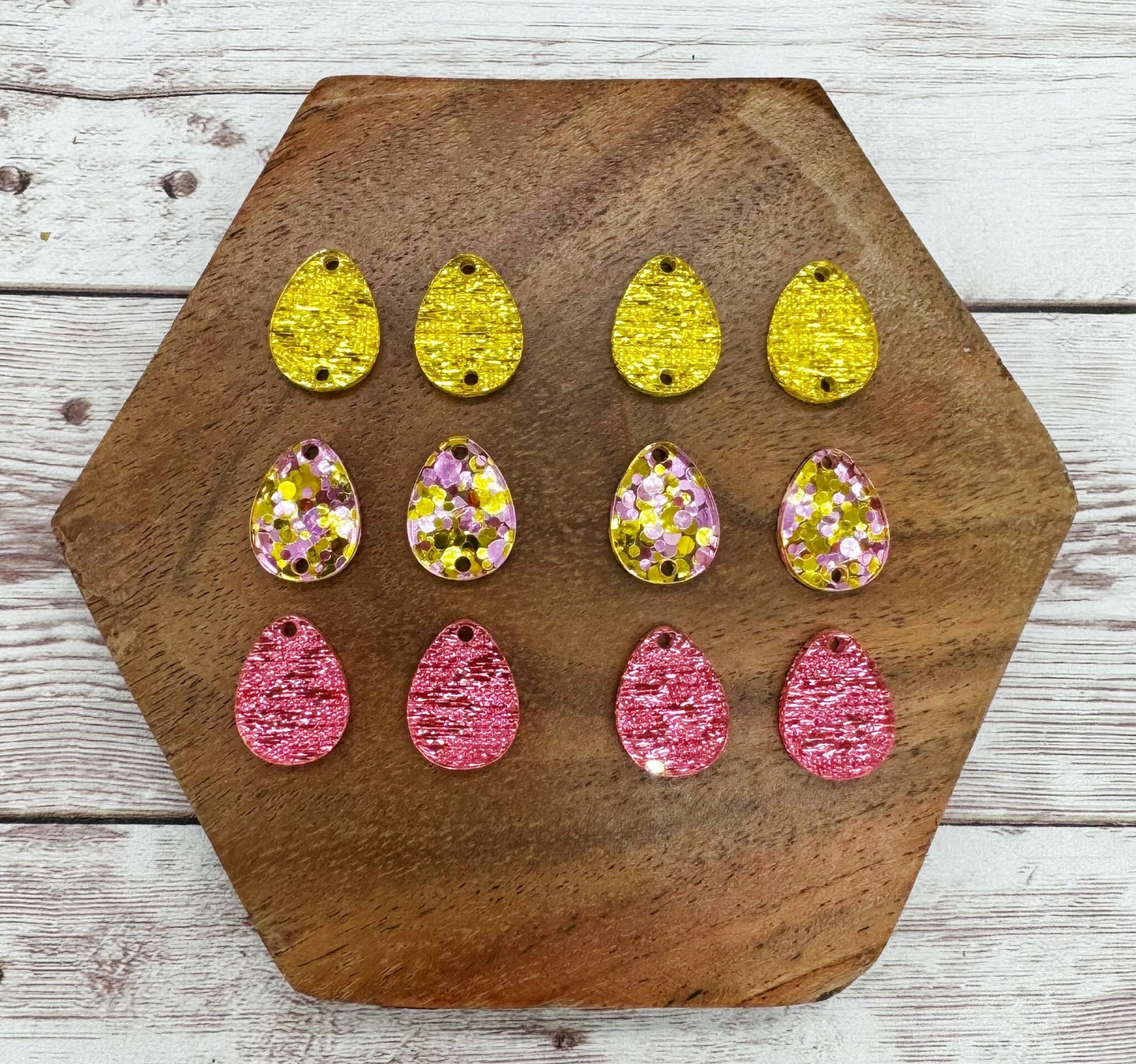 Pink Yellow Linen Glitter Egg Trio Set Easter Earring Blanks, DIY Jewelry Making