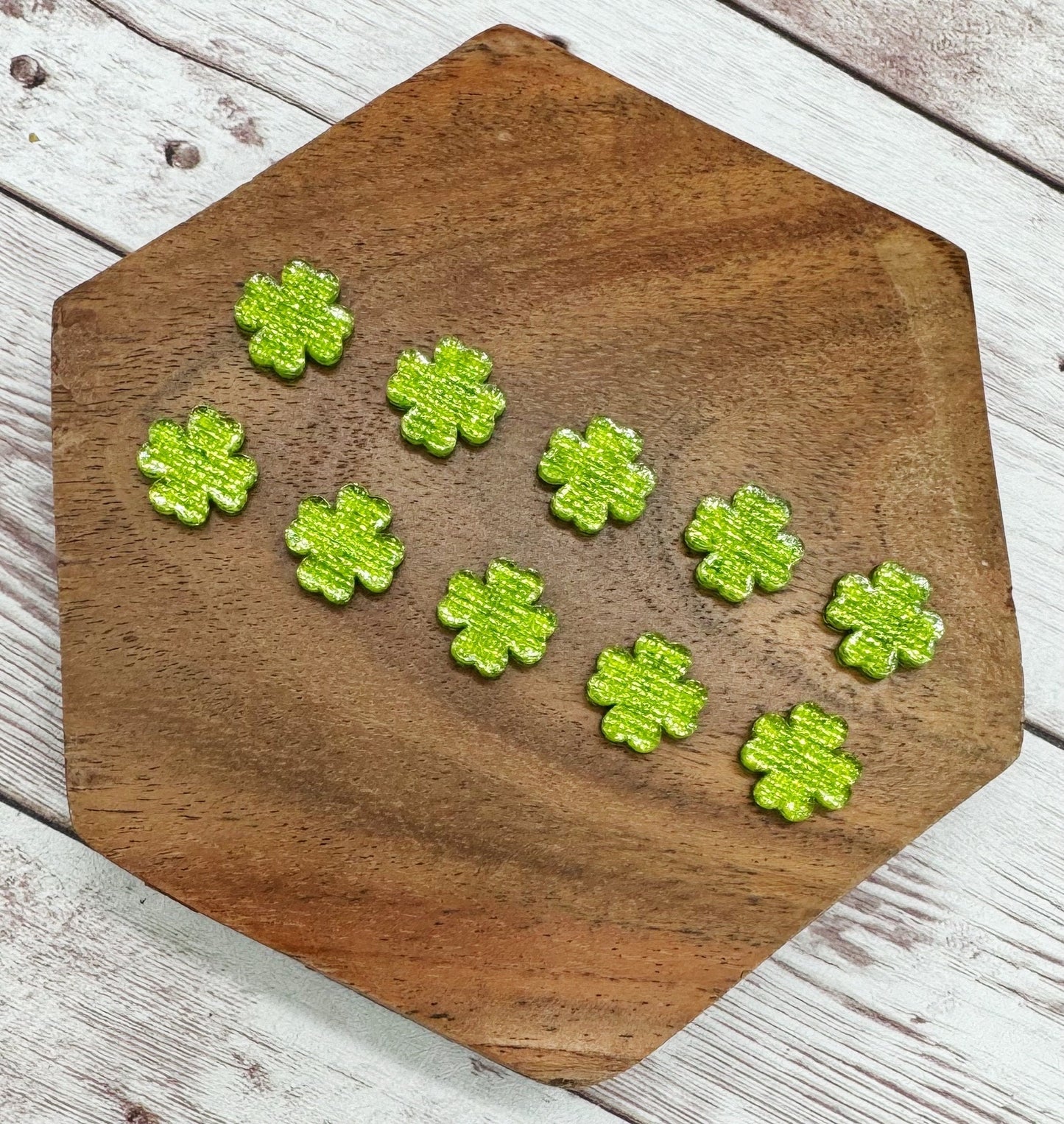 Lime Green Linen Shimmer Shamrock Acrylic Stud Earring Blanks Set of 5 Pair DIY Jewelry Making