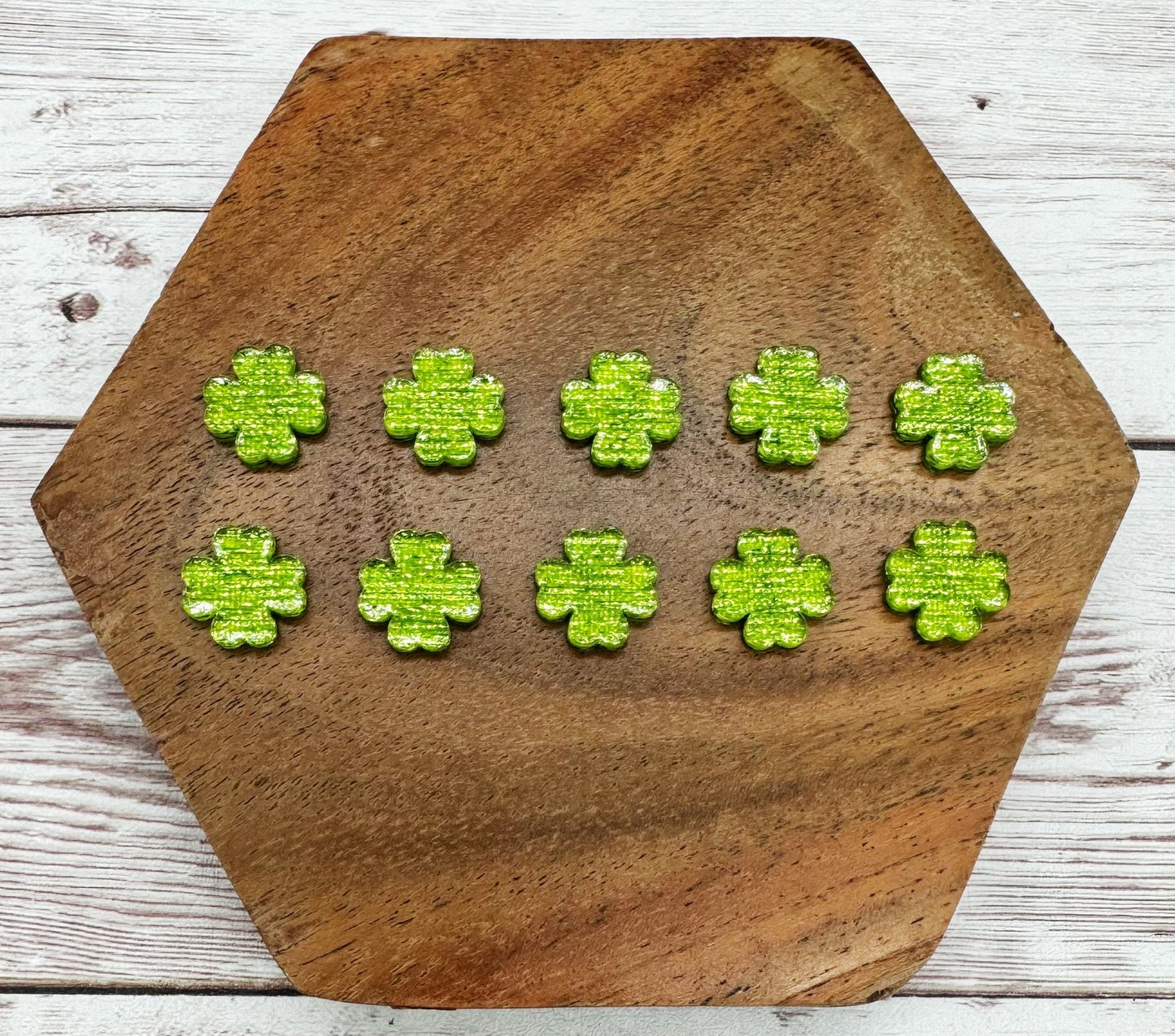 Lime Green Linen Shimmer Shamrock Acrylic Stud Earring Blanks Set of 5 Pair DIY Jewelry Making