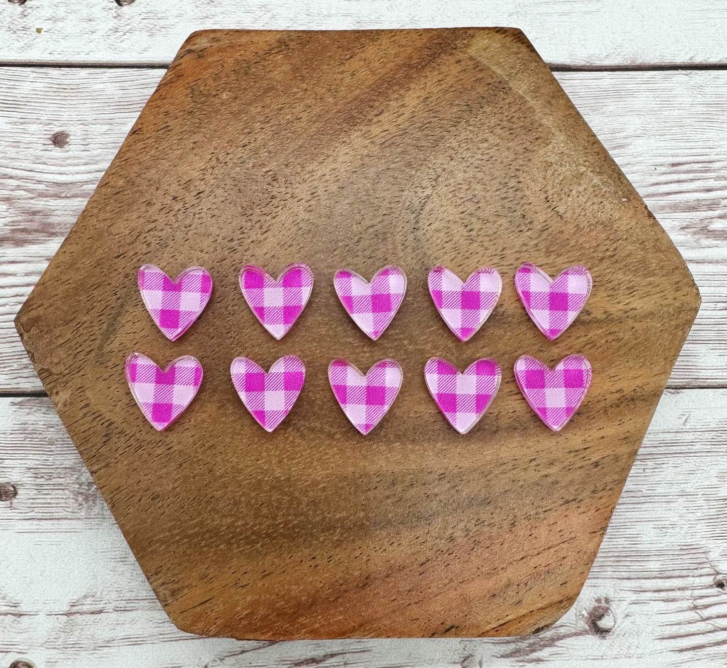 Pink Plaid Heart Acrylic Stud Earring Blanks Set of 5 Pair DIY Jewelry Making