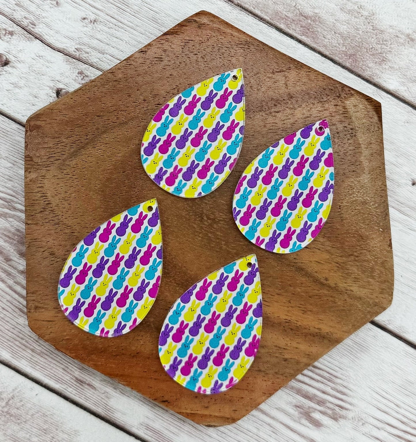 Patterned Bunny Rabbit Easter Teardrop Acrylic Earring Blanks, DIY Jewelry Making