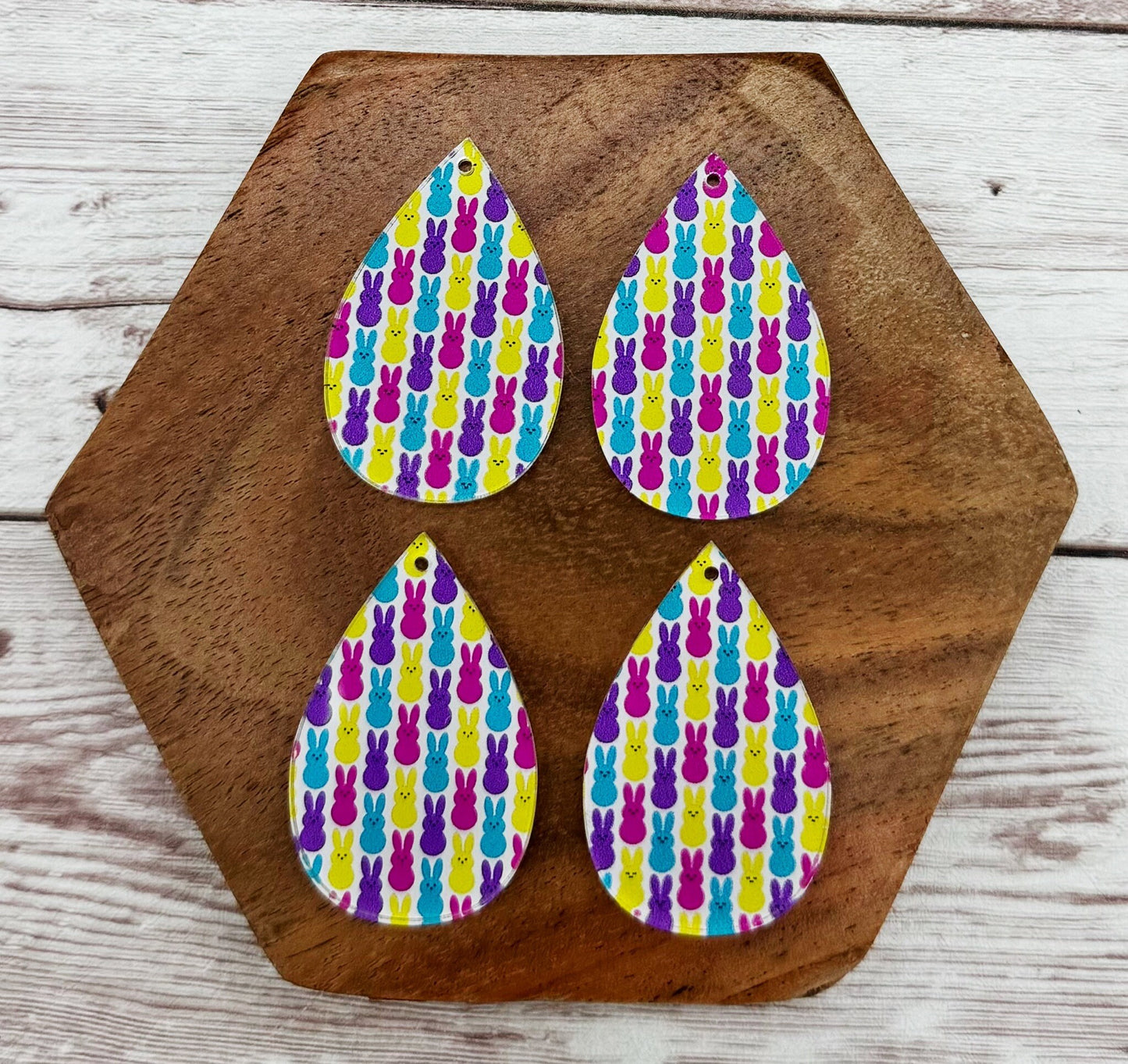 Patterned Bunny Rabbit Easter Teardrop Acrylic Earring Blanks, DIY Jewelry Making
