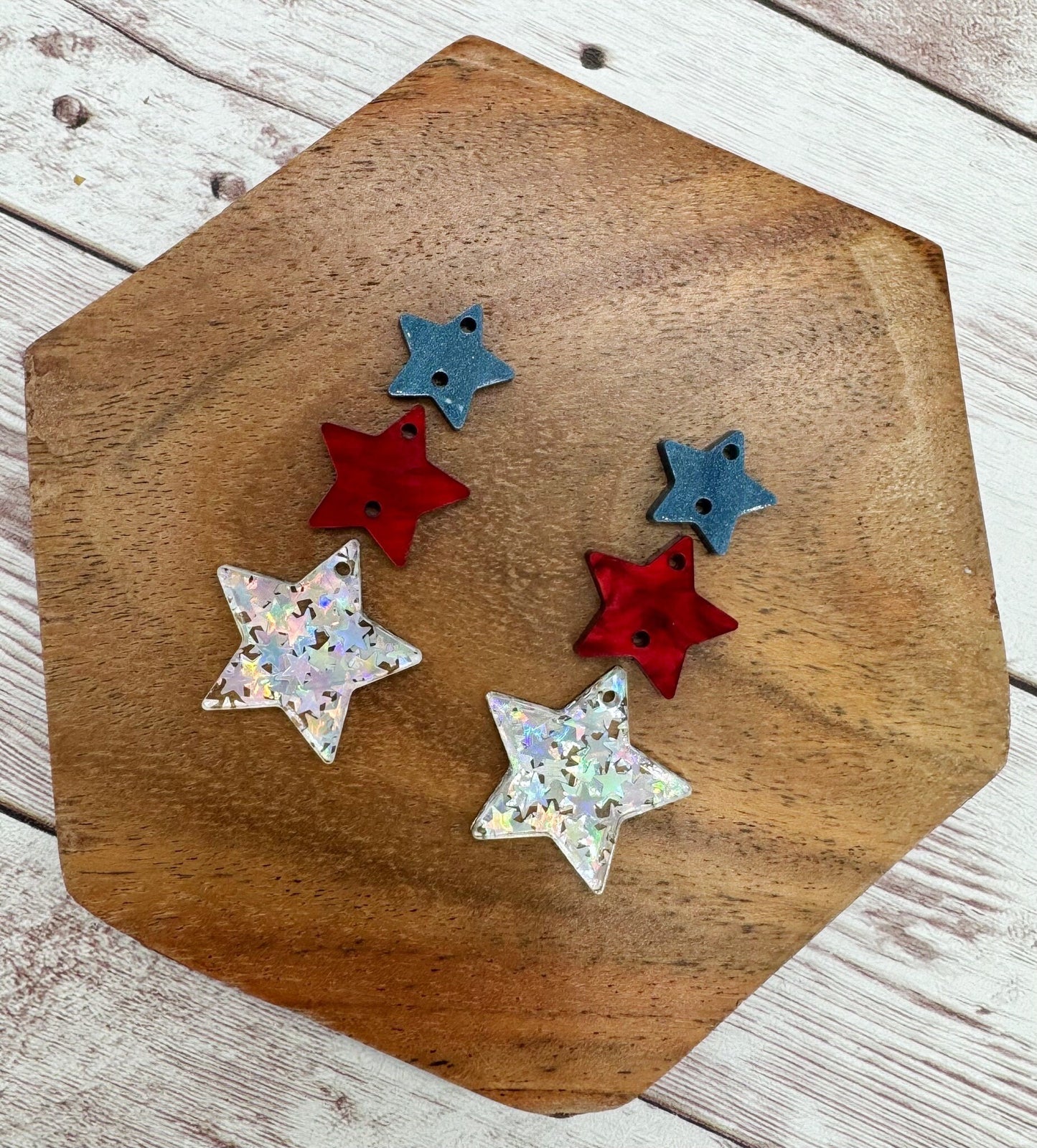 Silver Star Glitter Trio 4th of July Acrylic Set Earring Blanks, DIY Jewelry Making