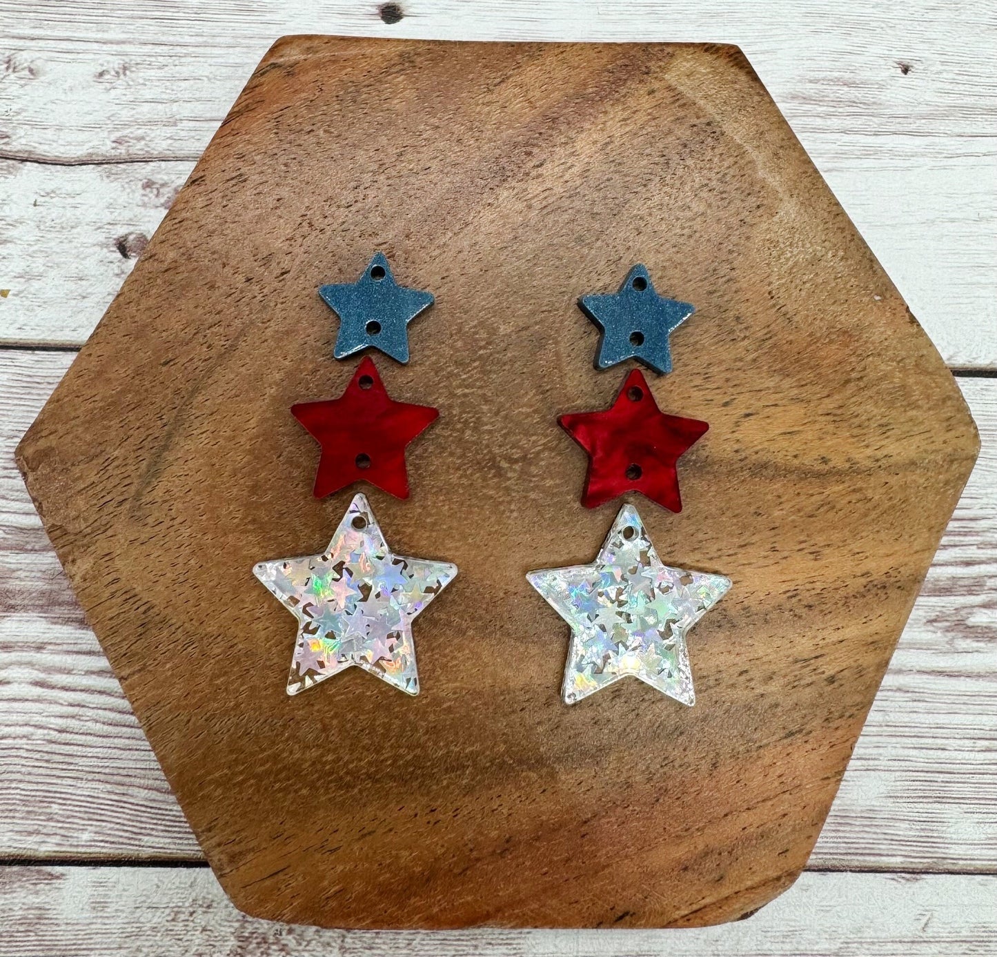 Silver Star Glitter Trio 4th of July Acrylic Set Earring Blanks, DIY Jewelry Making