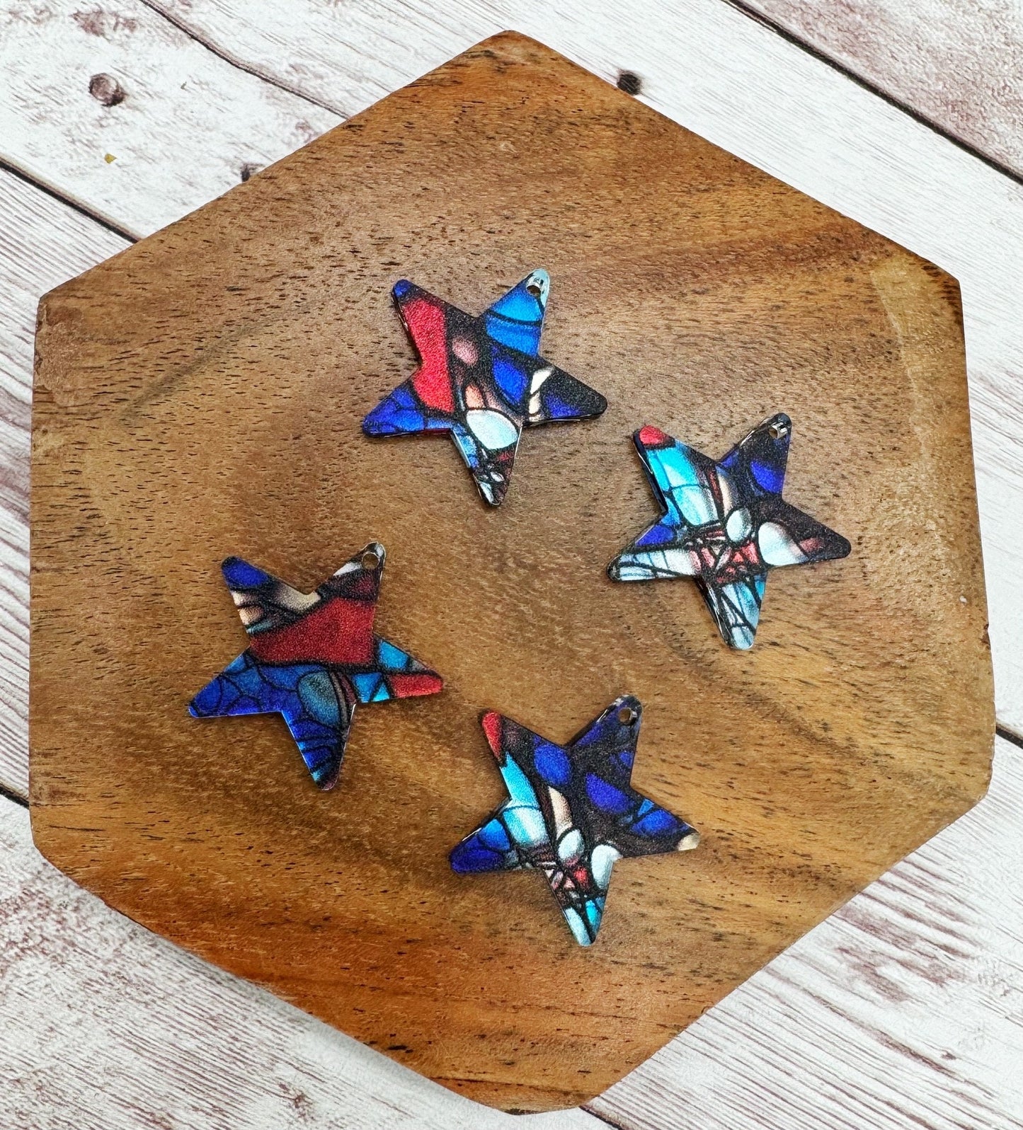 Patriotic Mirrored Stained Glass Acrylic Star 4th of July Earring Blanks Set of 2 Pair DIY Jewelry Making