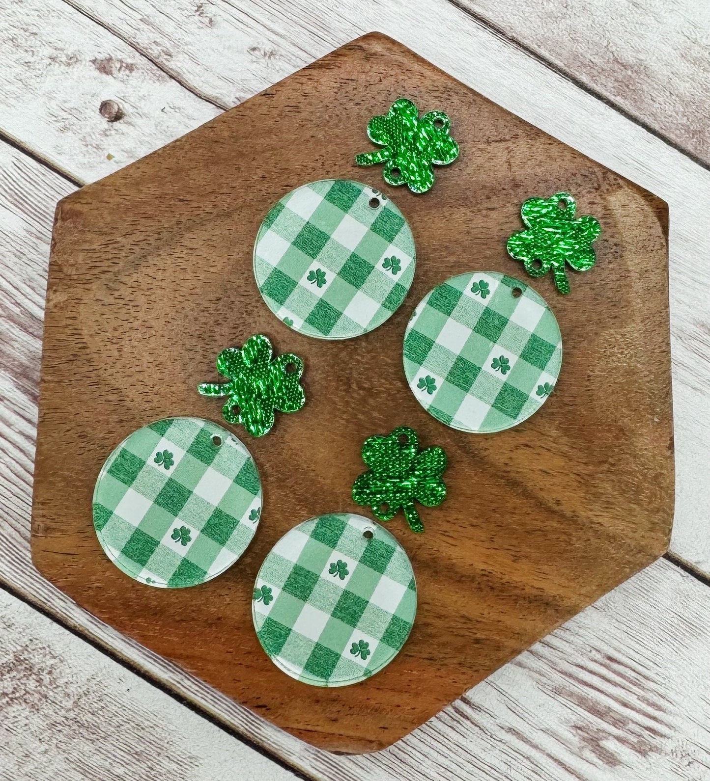 Shamrock Plaid Acrylic and Shamrock Connecotor Set Earring Blanks, DIY Jewelry Making