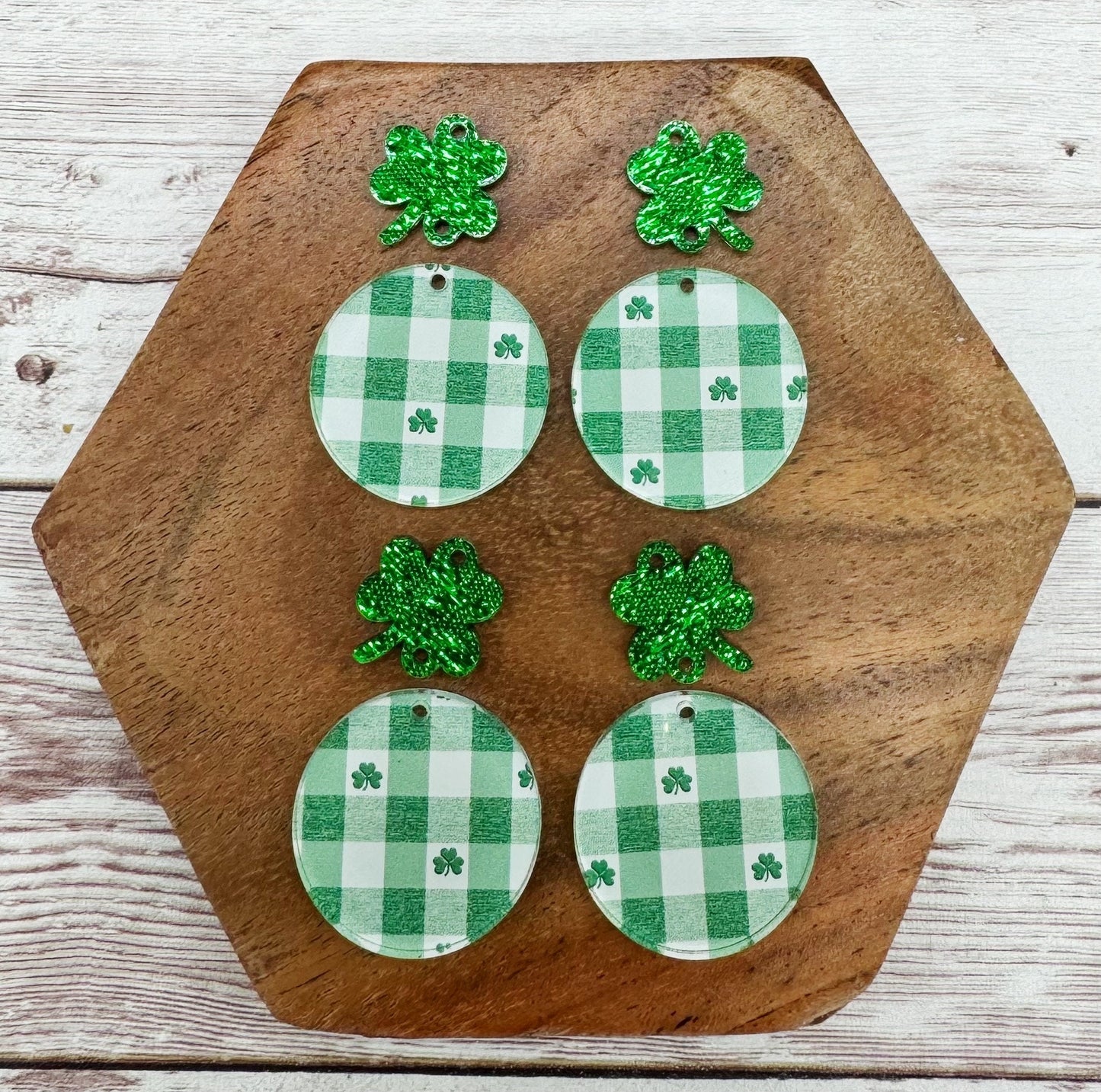 Shamrock Plaid Acrylic and Shamrock Connecotor Set Earring Blanks, DIY Jewelry Making