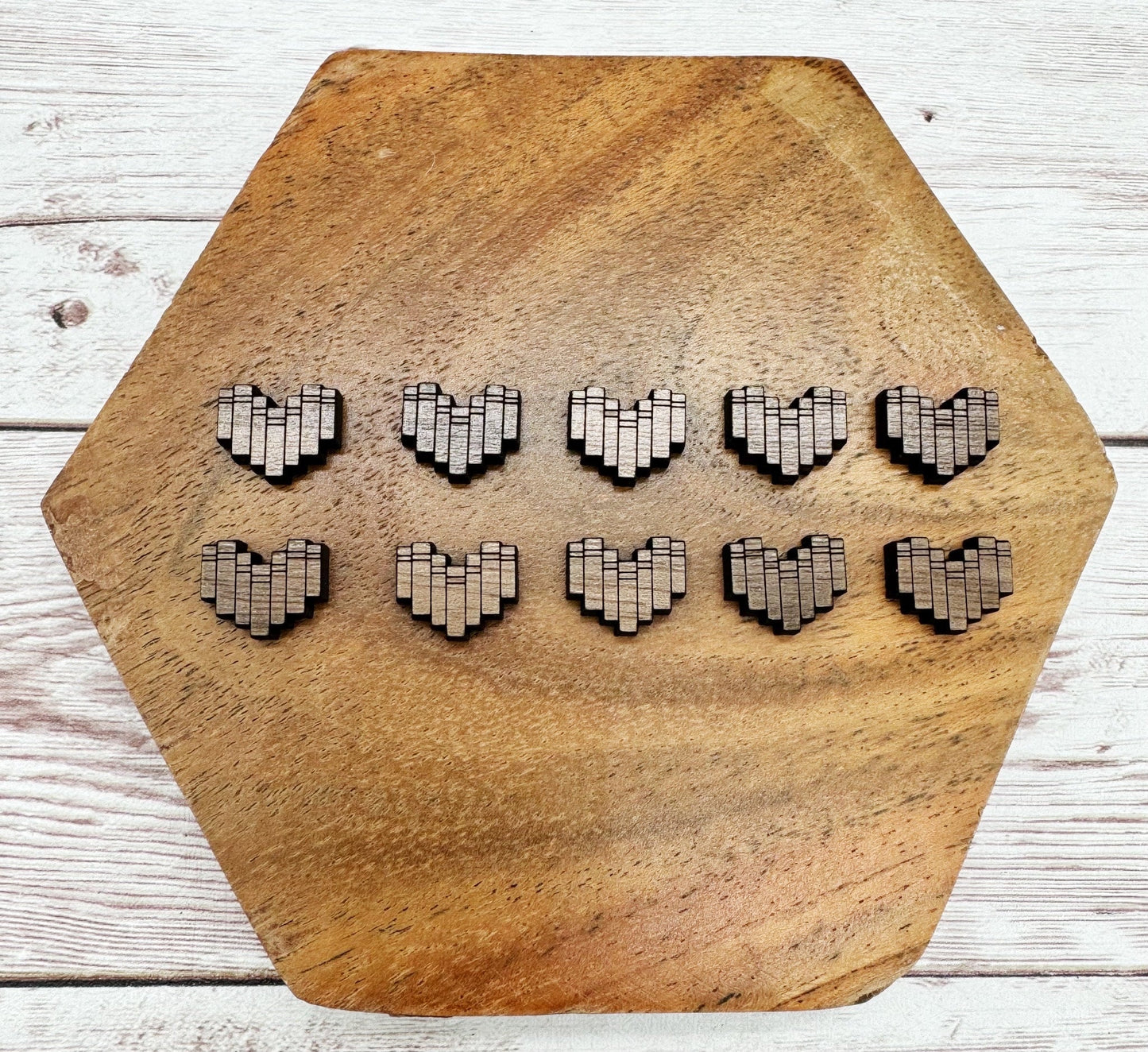 Finished Walnut Heart Book Reading Library Earring Blanks Set of 5 Pair DIY Jewelry Making