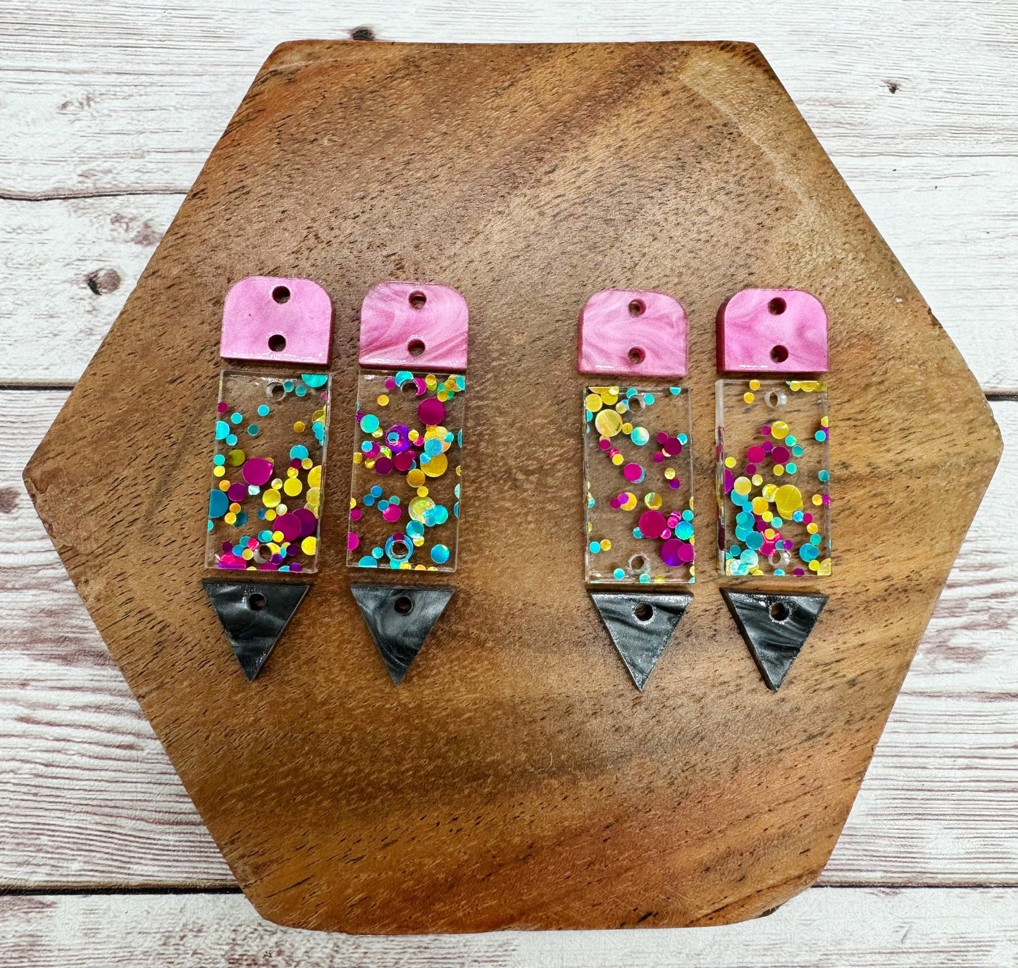 Glitter Dot Pencil Teacher Earring Blanks, DIY Jewelry Making
