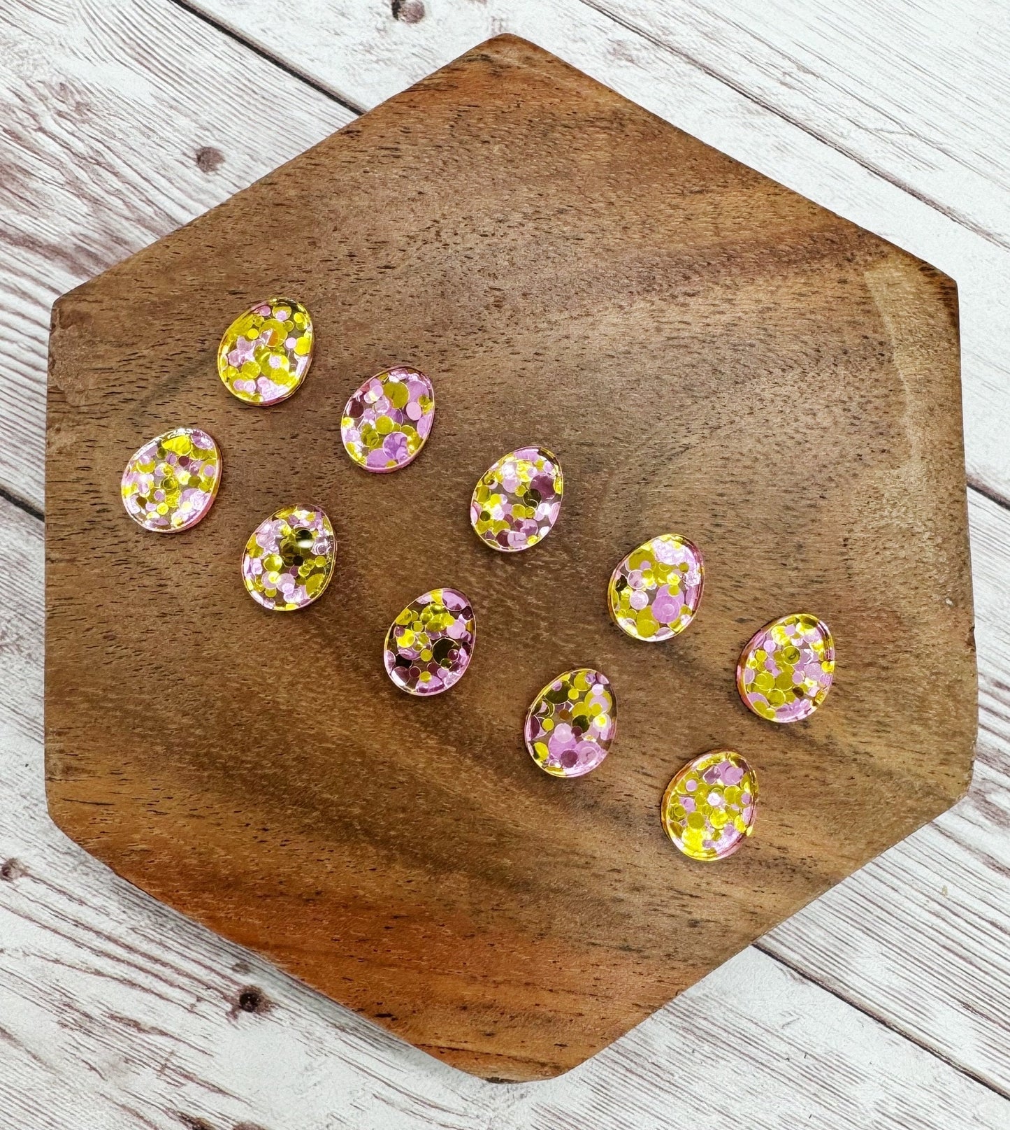 Pink and Yellow Glitter Easter Egg Stud Set of 5, Easter, Earring Blanks, DIY Jewelry Making