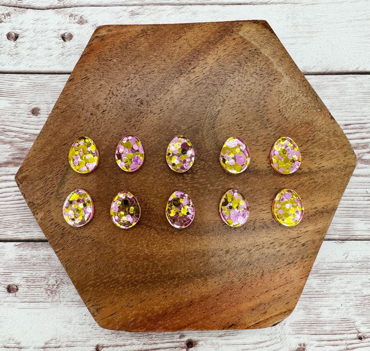 Pink and Yellow Glitter Easter Egg Stud Set of 5, Easter, Earring Blanks, DIY Jewelry Making