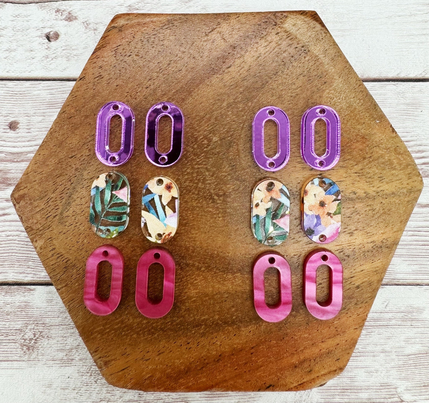 Tropical Floral, Purple Miror, Pink Pearl Chain Trio Acrylic Earring Blanks, DIY Jewelry Making
