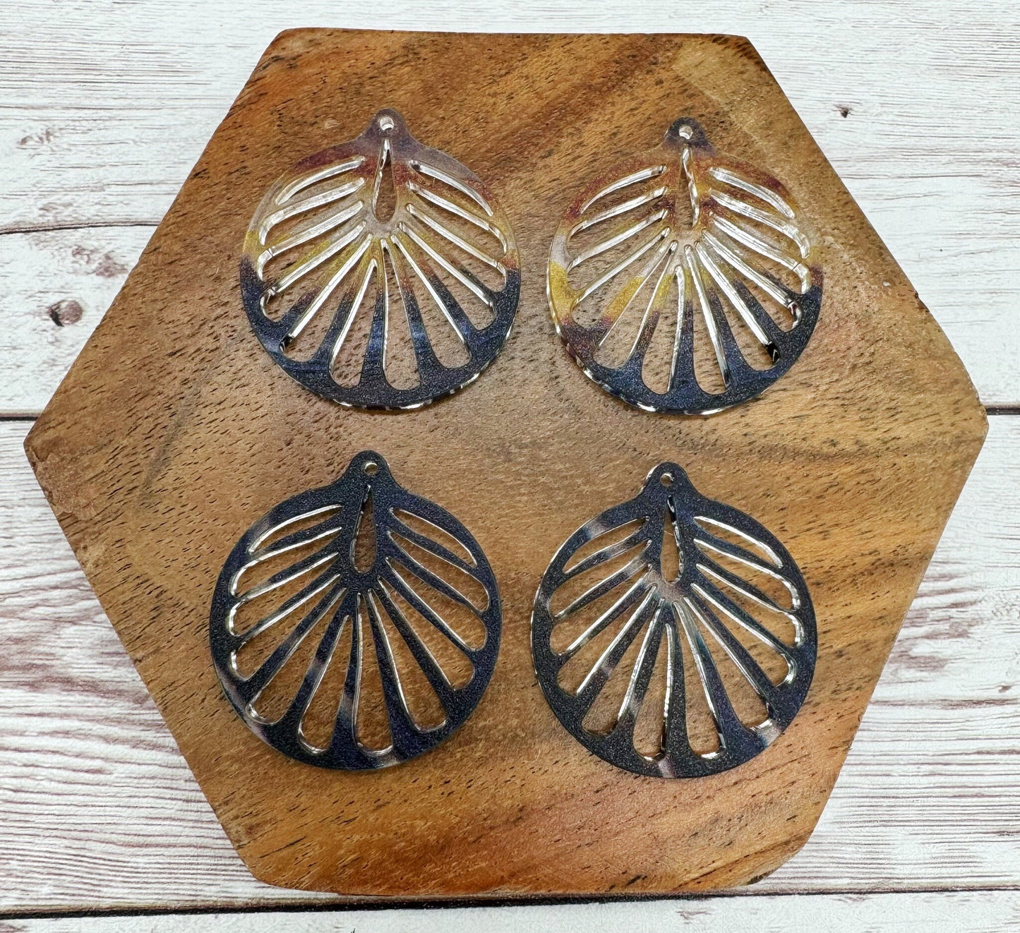 Patterned Acrylic Rounded Shell Earring Blanks, DIY Jewelry Making