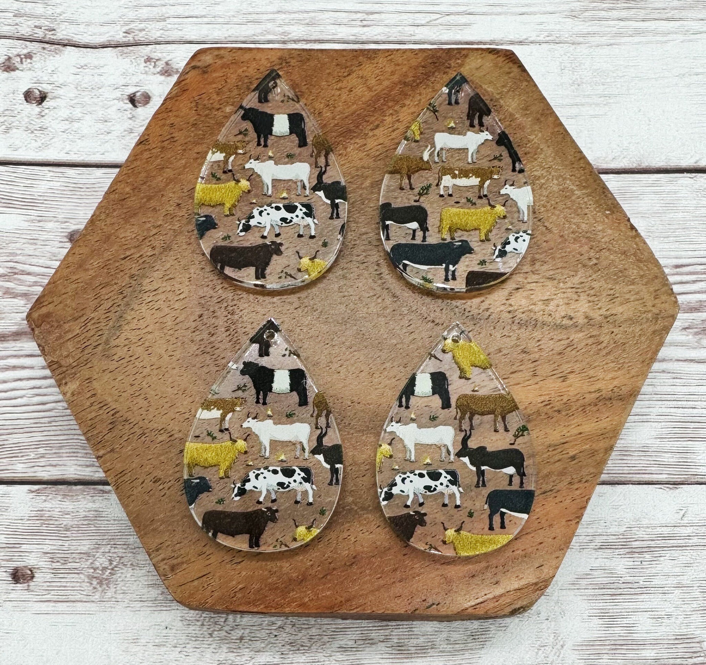 Patterned Cow Print Acrylic Teardrop Earring Blanks, DIY Jewelry Making