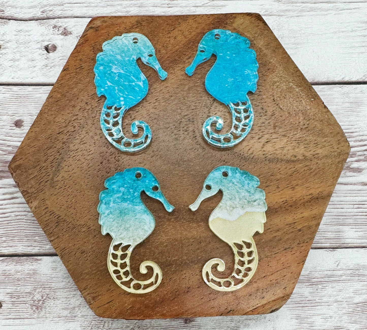 Seahorse Beach Water Sand Print Acrylic Earring Blanks, DIY Jewelry Making