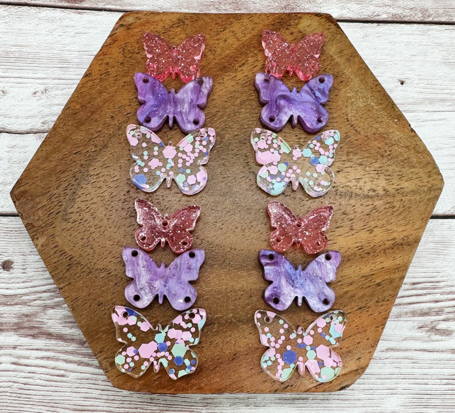 Purple Pink Teal Glitter Butterfly Trio Acrylic Earring Blanks, DIY Jewelry Making