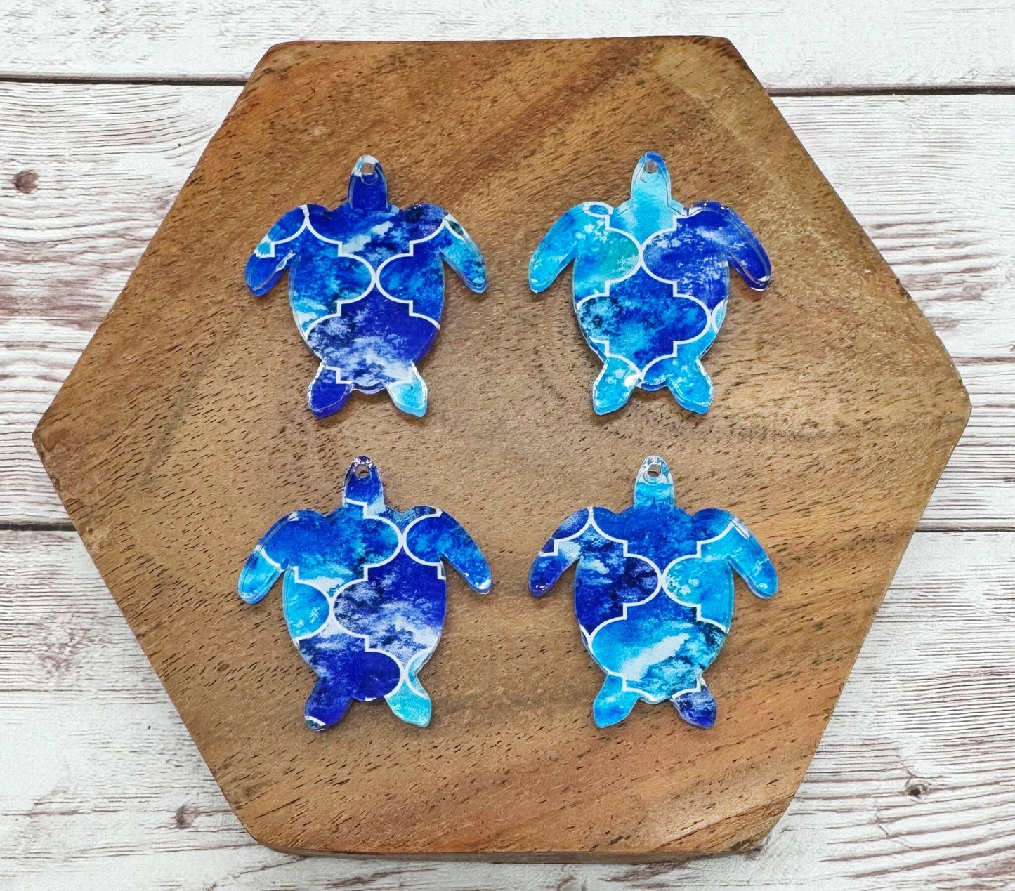 Blue Print Sea Turtle Acrylic Earring Blanks, DIY Jewelry Making