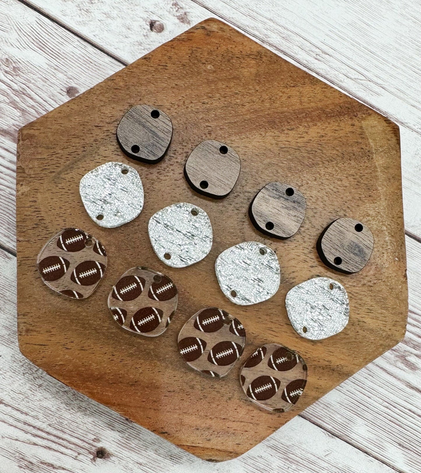 Patterned Football Silver Shimmer Acrylic and Wood Trio Set, DIY Jewelry Making