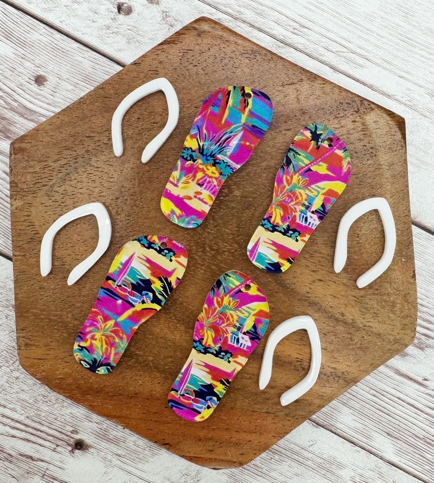Tropical Beach Print Flip Flop Acrylic Earring Blanks, DIY Jewelry Making