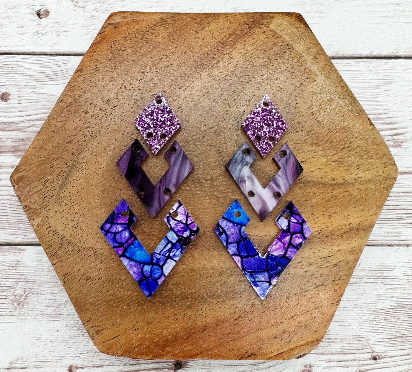 Purple Print Acrylic Diamond Trio Acrylic Earring Blanks, DIY Jewelry Making