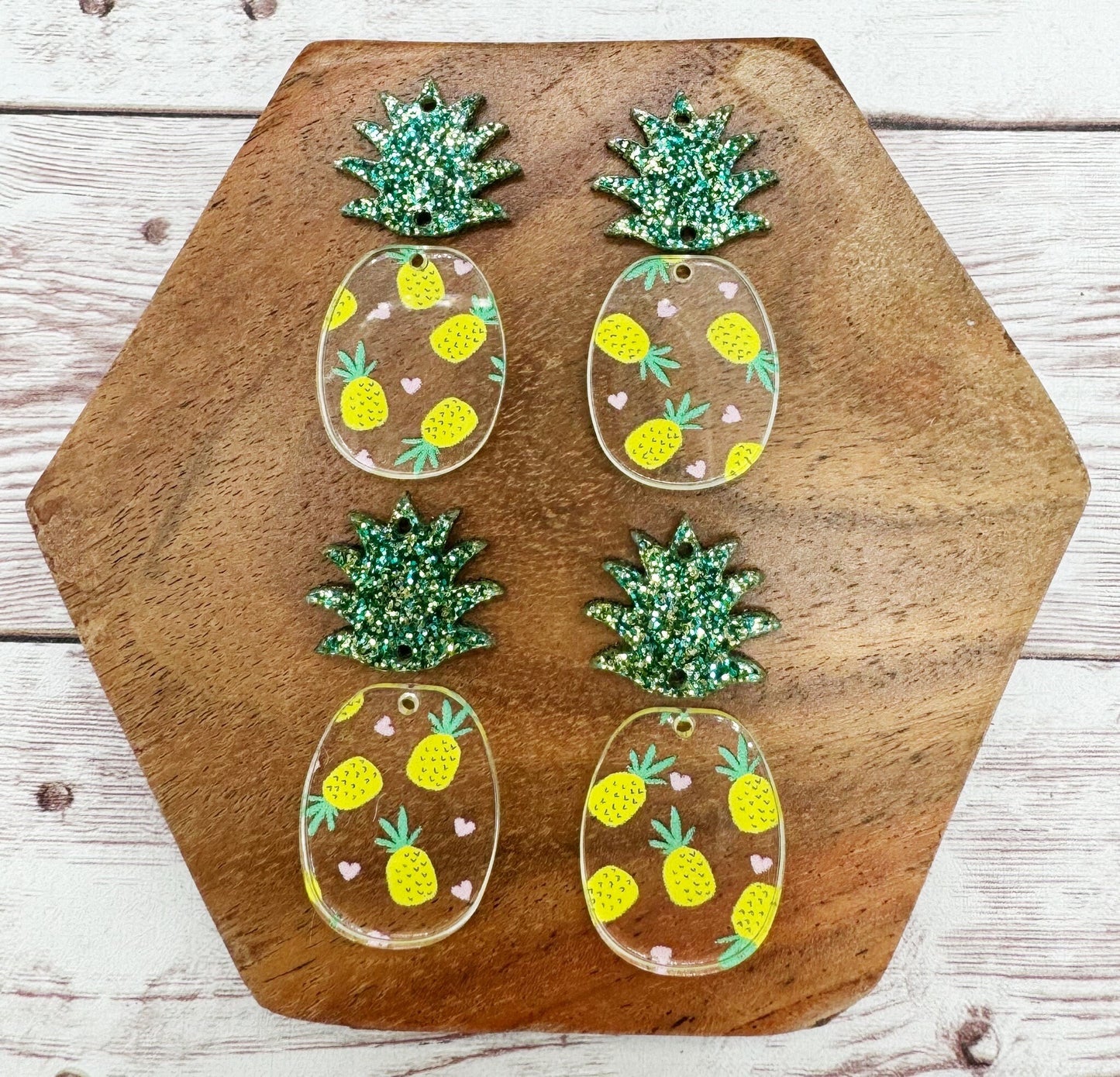 Pineapple Print and Glitter Acrylic Set Earring Blanks, DIY Jewelry Making