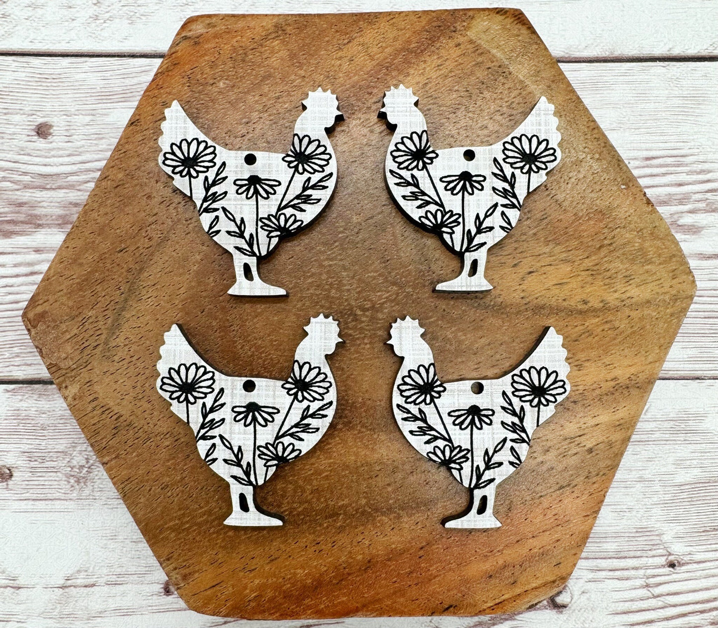 Engraved Floral Chicken Linen Print Acrylic Earring Blanks, DIY Jewelry Making