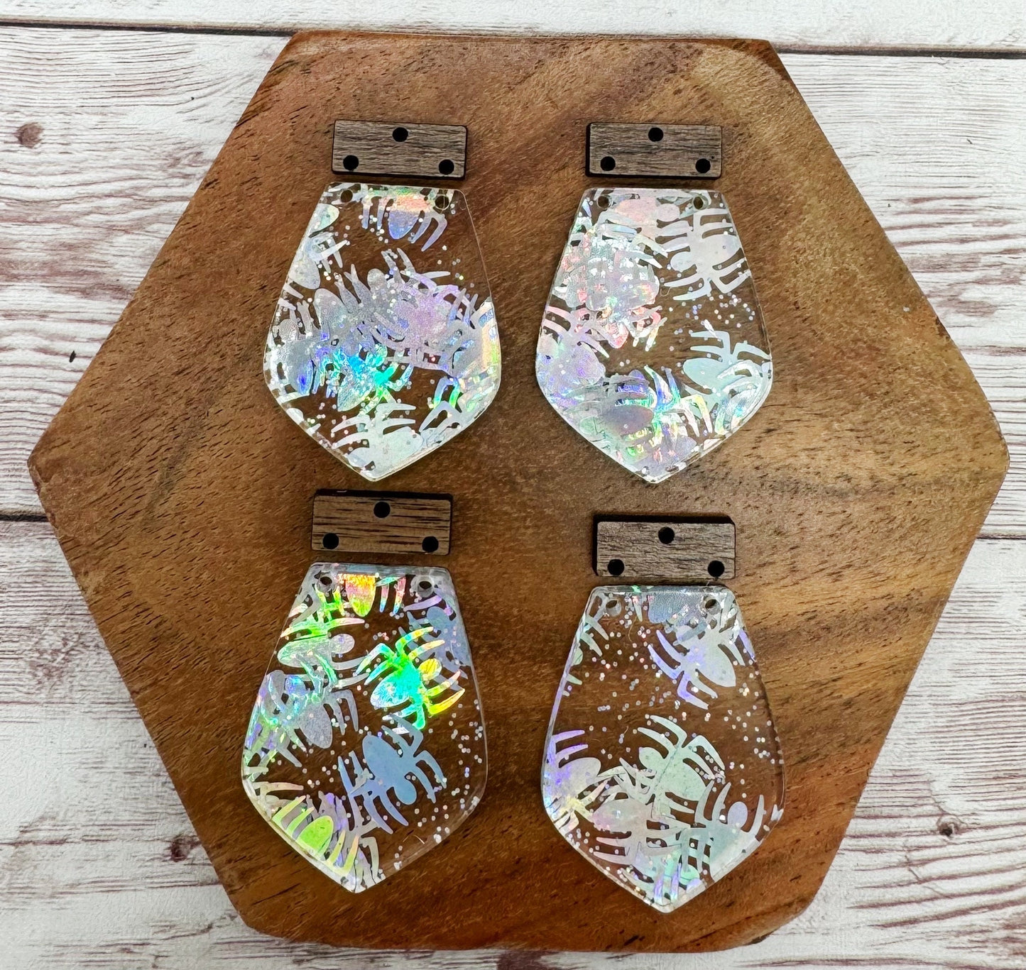 Holographic Glitter Spider Acrylic and Wood Set Halloween Earring Blank Set, DIY Jewelry Making
