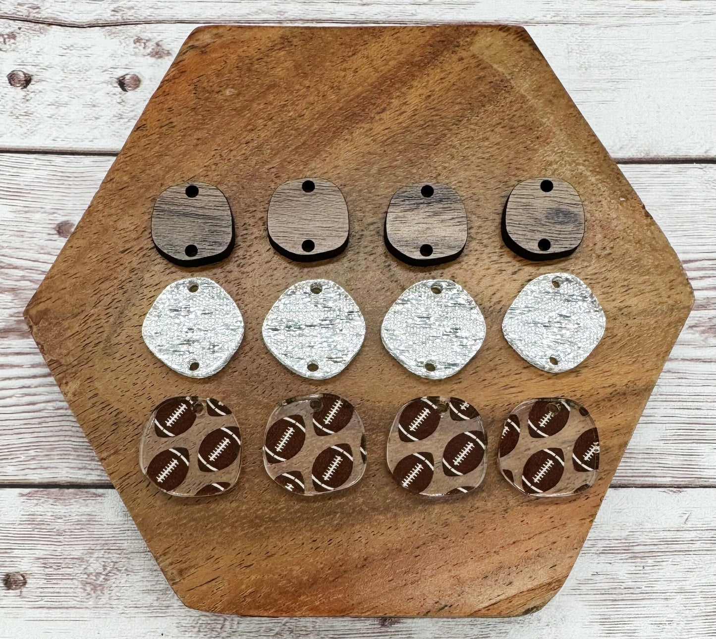 Patterned Football Silver Shimmer Acrylic and Wood Trio Set, DIY Jewelry Making