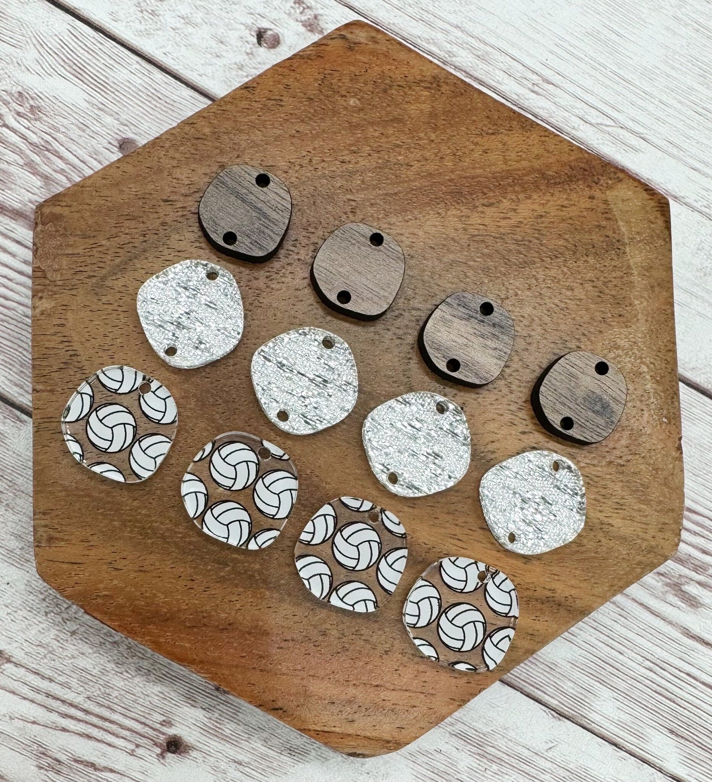 Patterned Volleyball Silver Shimmer Acrylic and Wood Trio Set, DIY Jewelry Making