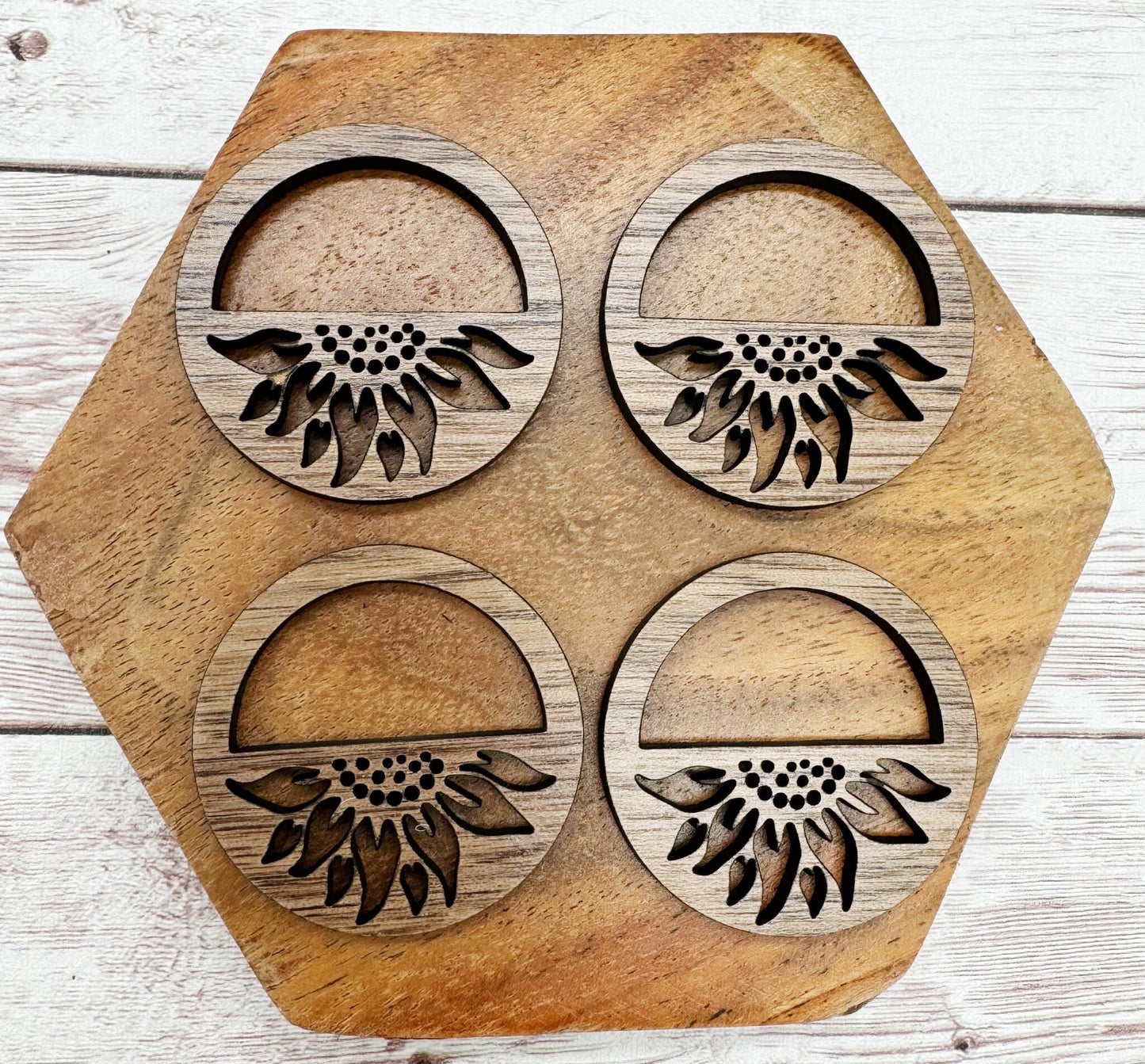 Wood Half Sunflower Hoop Earring Blanks, Finished Walnut Blank, DIY Jewelry Making