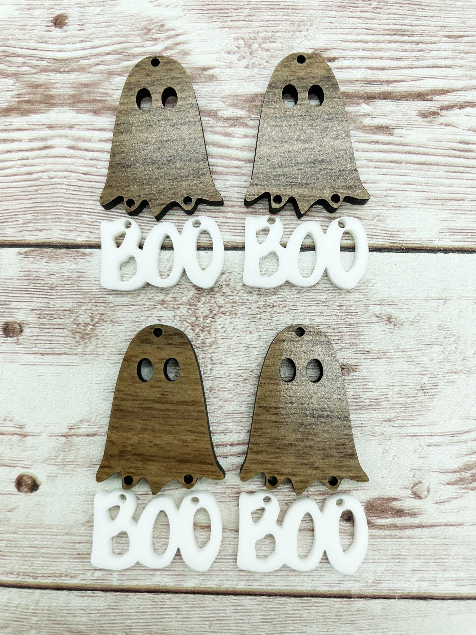 Halloween Wood Ghost White Acrylic Boo Set Earring Blanks, DIY Jewelry Making