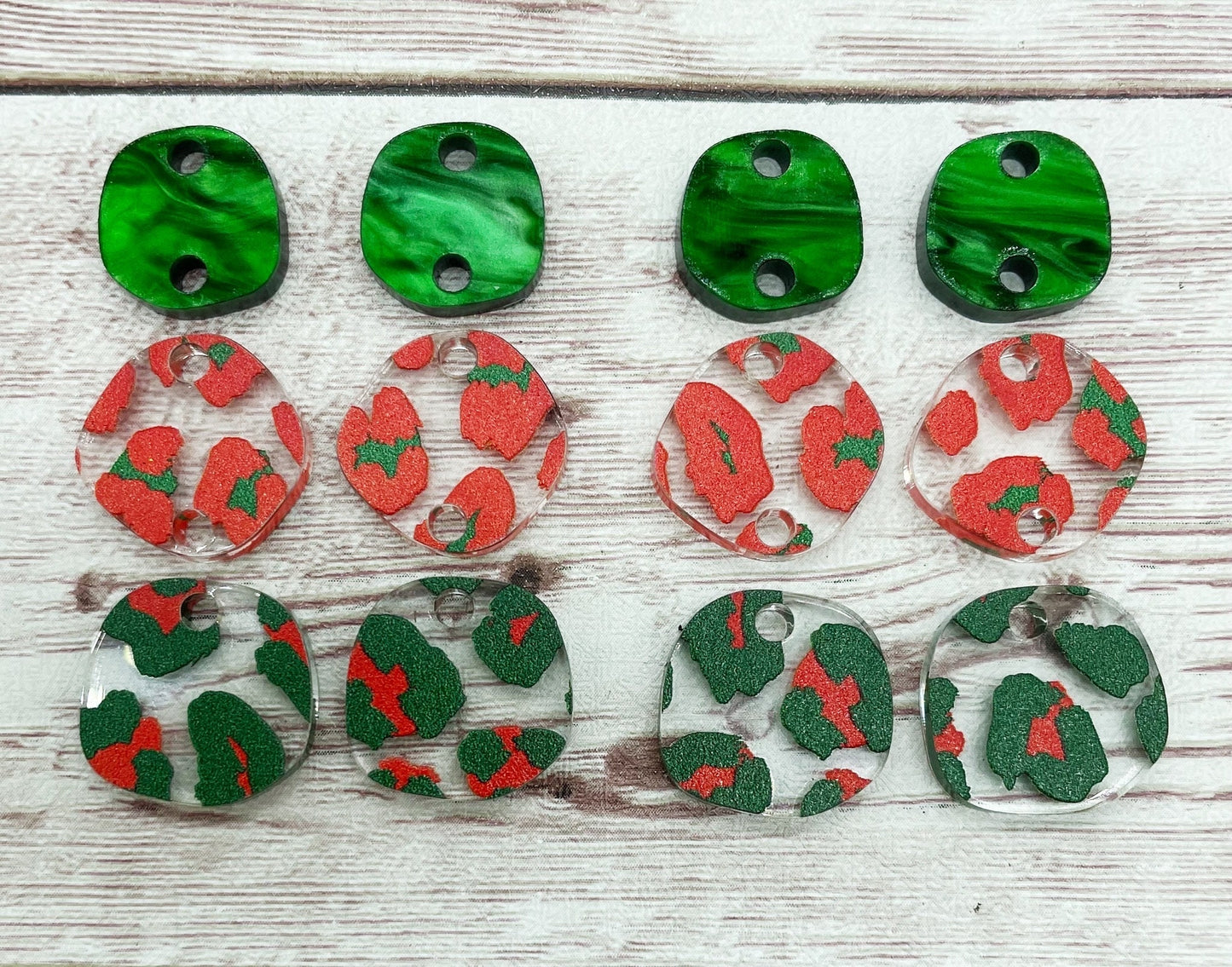 Christmas Red Green Leopard Print Acrylic Trio Earring Blanks, DIY Jewelry Making