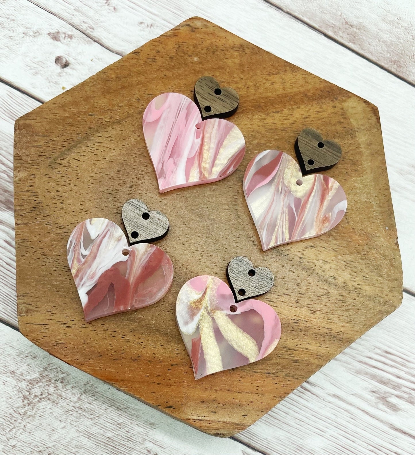 Valentine Swirl Acrylic and Wood Heart Earring Blanks, DIY Jewelry Making