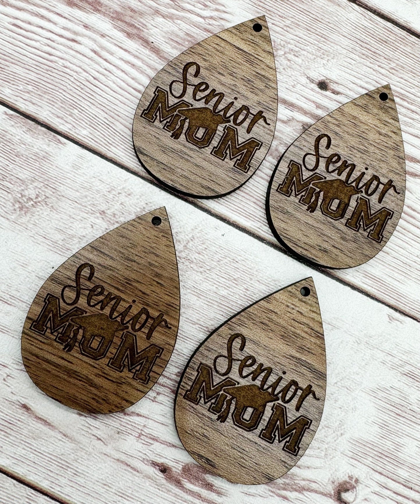 Wood Teardrop Engraved Senior Mom Earring Blanks, Finished Walnut Blank, DIY Jewelry Making