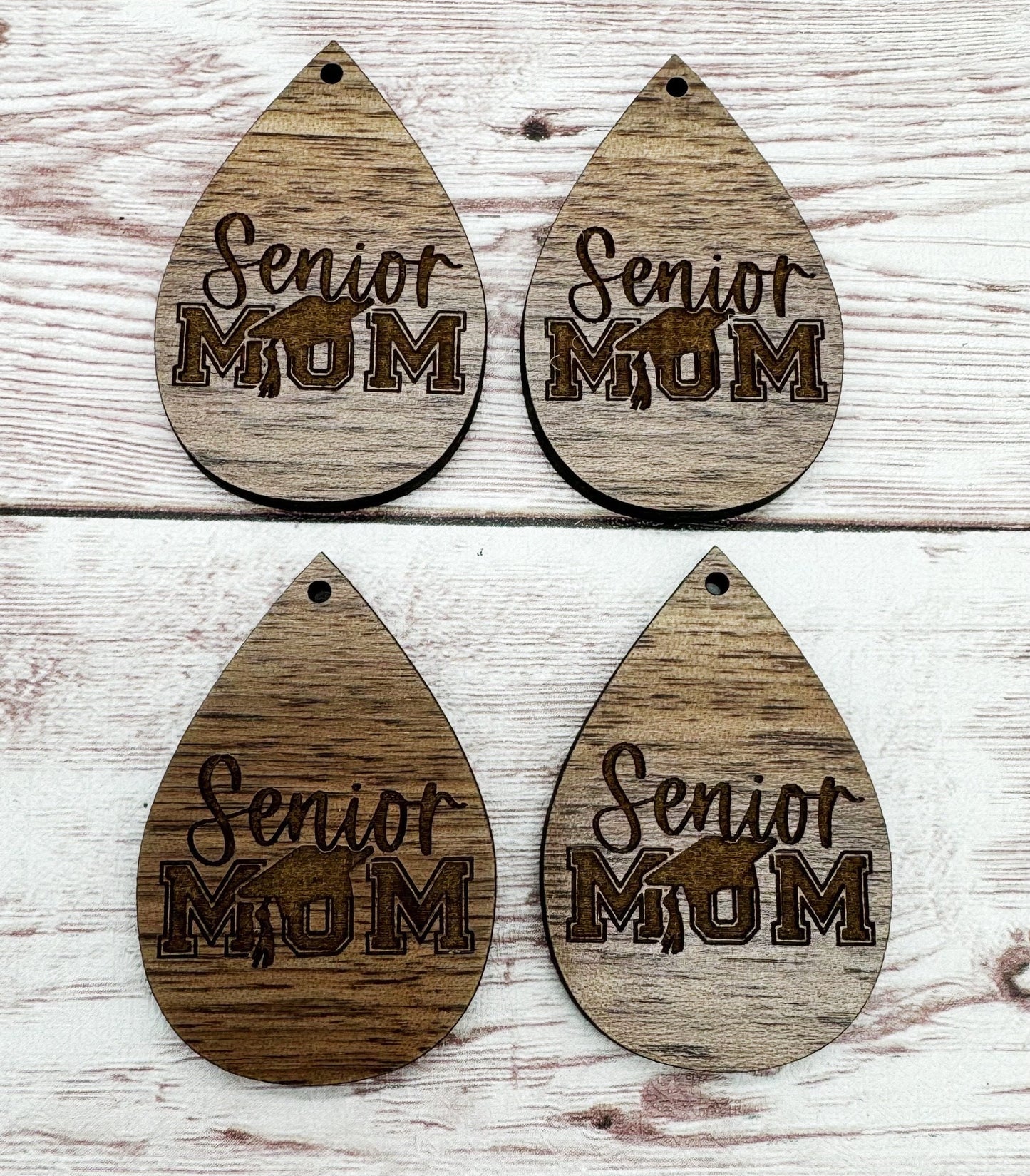 Wood Teardrop Engraved Senior Mom Earring Blanks, Finished Walnut Blank, DIY Jewelry Making