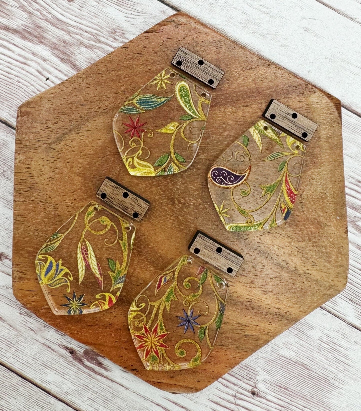 Floral Gold Vine Print Acrylic and Wood Set Earring Blanks, DIY Jewelry Making