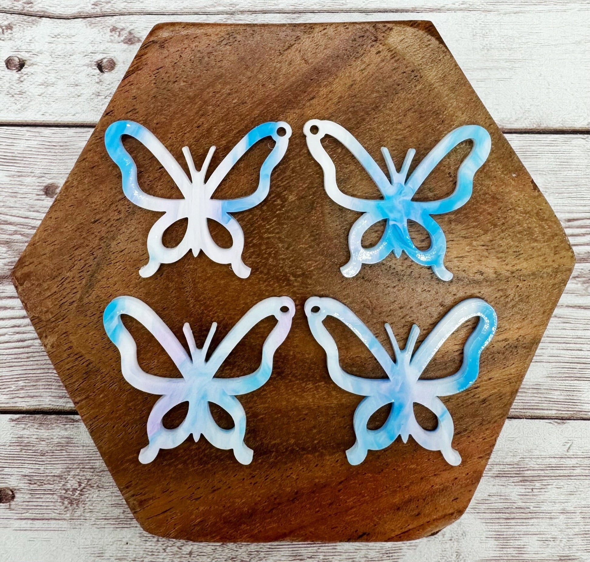 Pink, Blue, and White Swirl Butterfly Acrylic Earring Blanks, DIY Jewelry Making