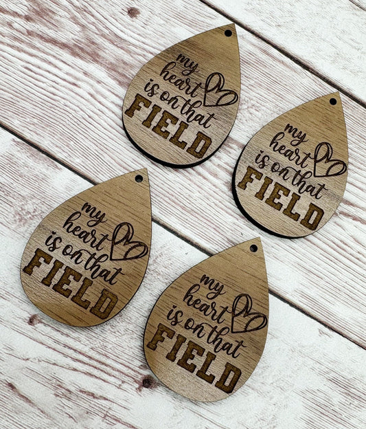 Wood Engraved My Heart is on that Field Baseball Softball Earring Blanks, Finished Walnut Blank, DIY Jewelry Making