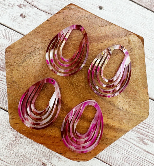 Pink Maroon White Gold Swirl Oval Acrylic Earring Blanks, DIY Jewelry Making